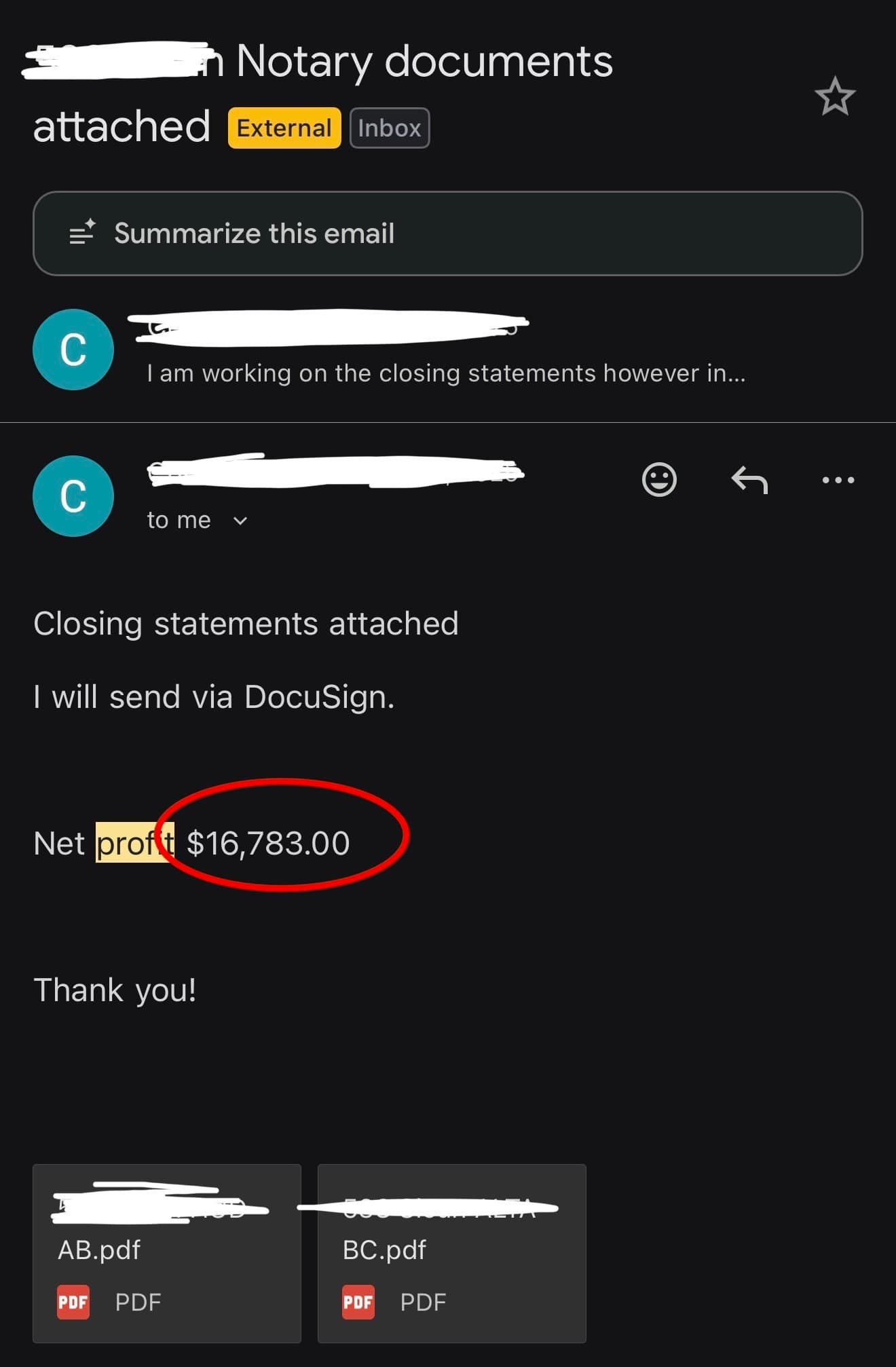 $16,783 Net Profit